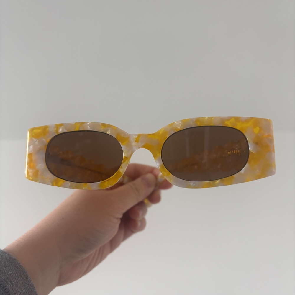 Anthropologie yellow Rectangle Wavy Temple Sunglasses - Picture 4 of 7